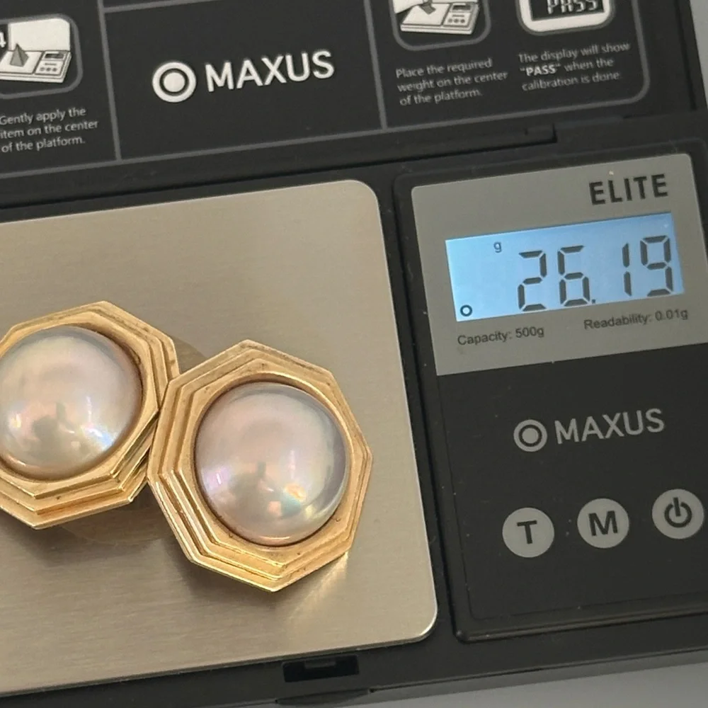 14k real solid Gold real Pearl Earrings